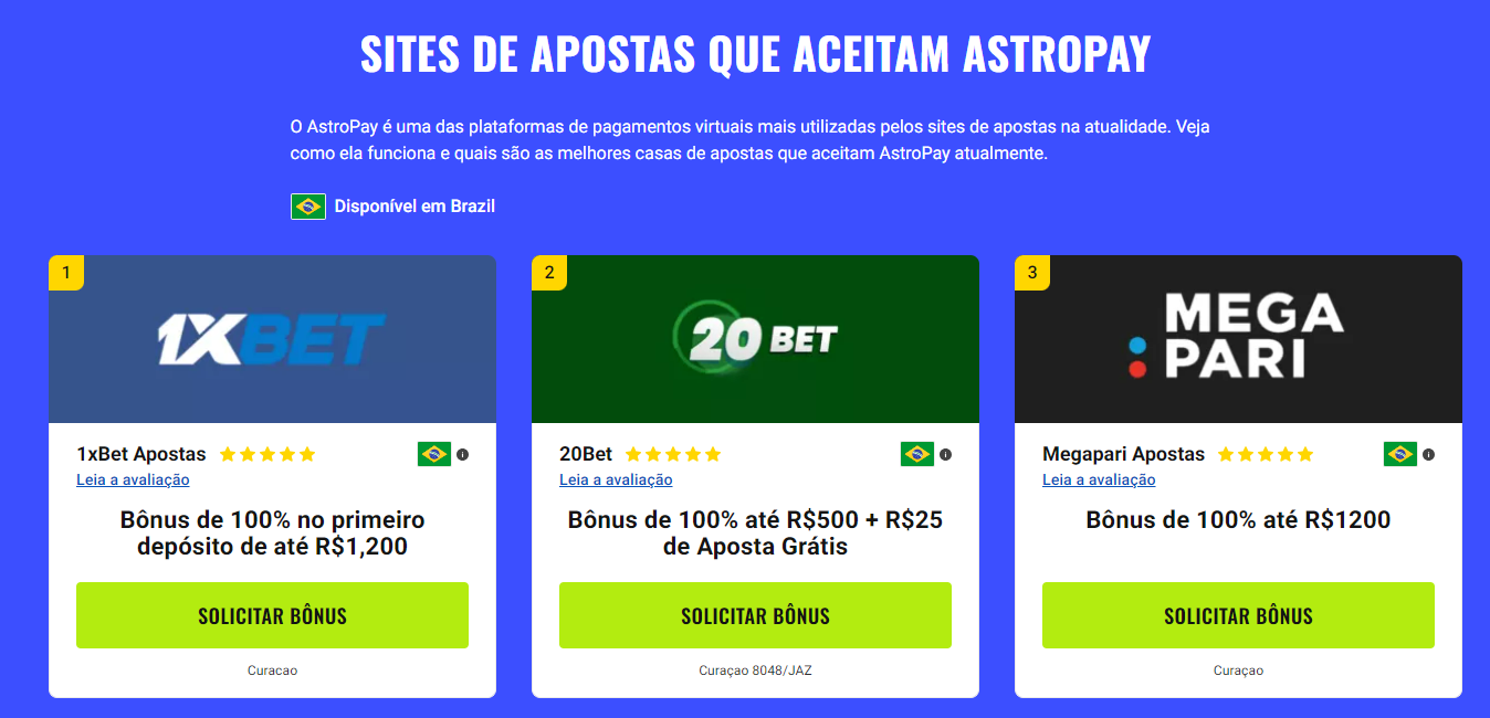 Melhores sites de apostas que aceitam AstroPay: veja como funciona