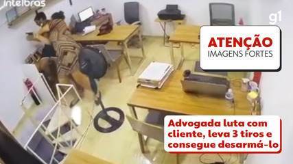 Vídeo mostra advogada entrando em luta corporal com ex-cliente armado em Campos