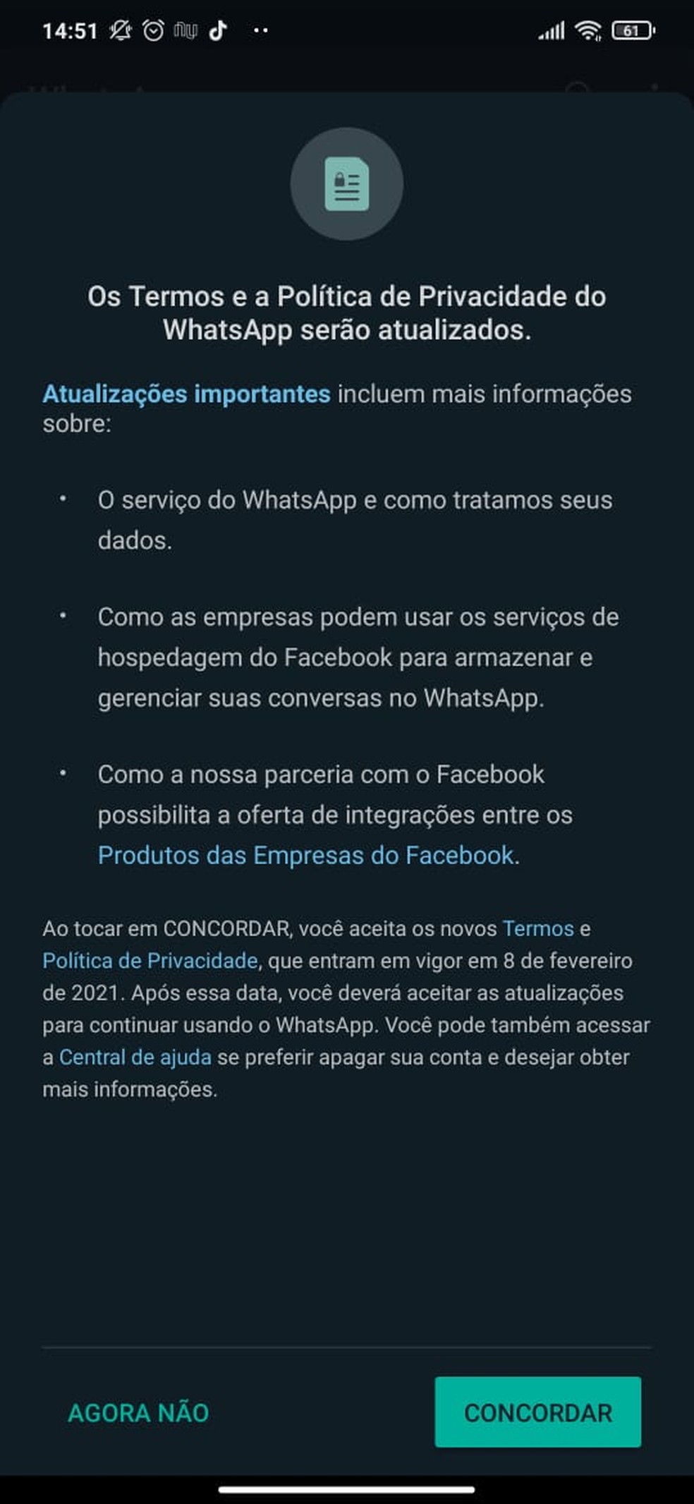 WhatsApp com novas regras