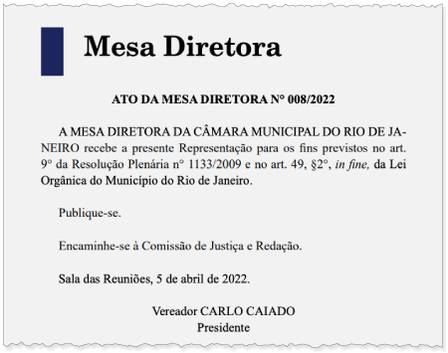 Comissão de Justiça da Câmara do Rio se reúne para discutir representação contra vereador