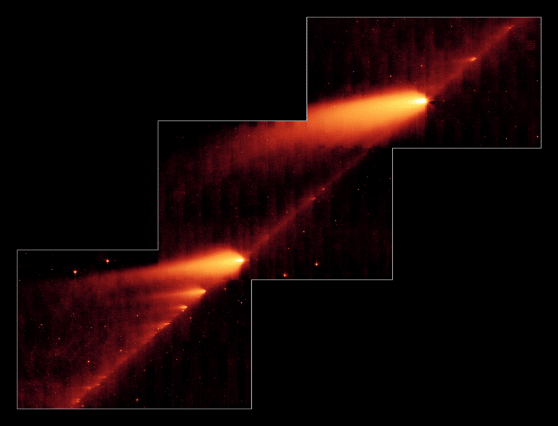 Imagem em infravermelho do Cometa 73P/Schwassmann-Wachmann mostrando sua fragmentação em 2006