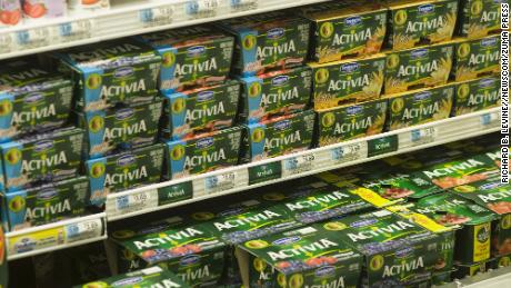 Containers of Dannon Activia Yogurt are seen on a supermarket shelf in 2009.