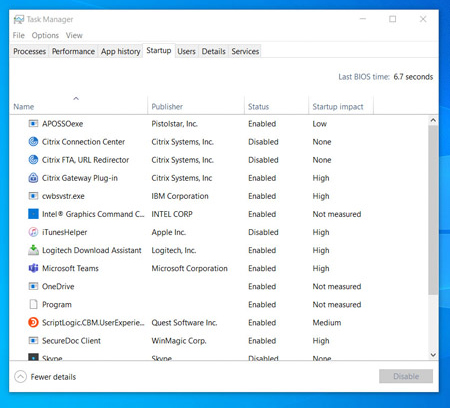 Desativar a abertura de programas na inicialização do Windows 10 Lista de programas na inicialização