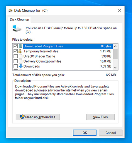 Limpeza do disco no Windows 10 Janela de limpeza de disco