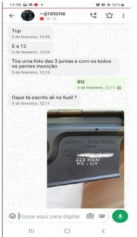 Em conversa via aplicativo de mensagem, integrantes de quadrilha organizavam o envio de armas para o Rio de Janeiro