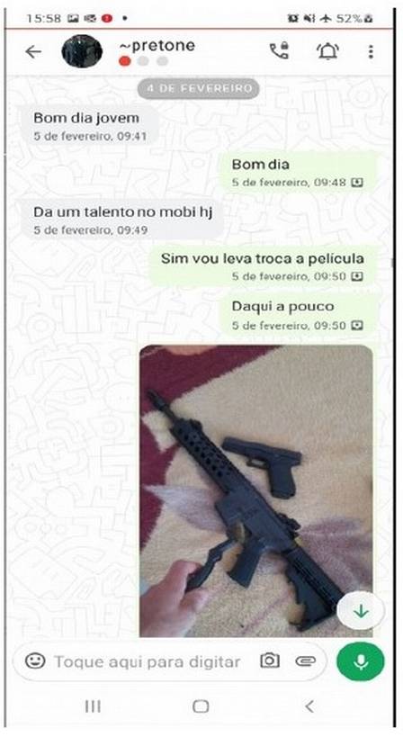 Em conversa via aplicativo de mensagem, integrantes de quadrilha organizavam o envio de armas para o Rio de Janeiro
