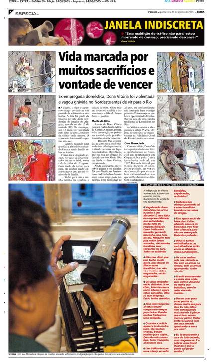 ex-empregada doméstica, Dona Vitória foi violentada e vagou grávida no Nordeste antes de vir para o Rio