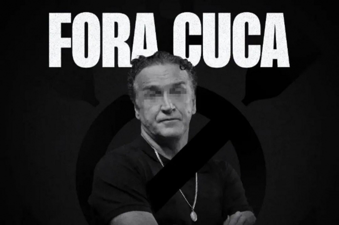 Arte de movimento de torcedoras pedindo saída de Cuca
