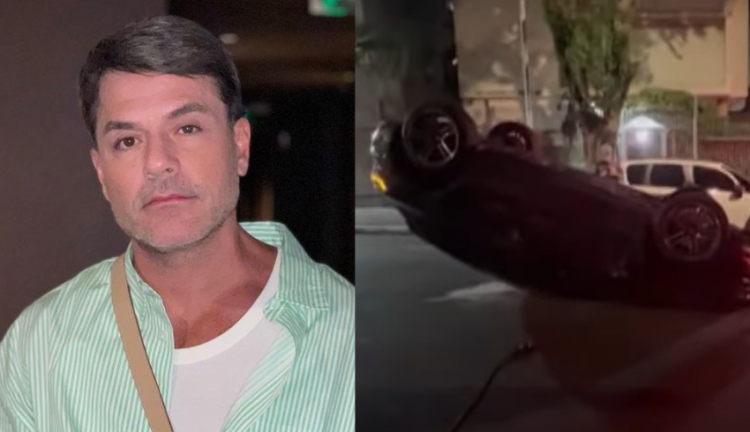 Montagem com Danilo Faro e carro capotado