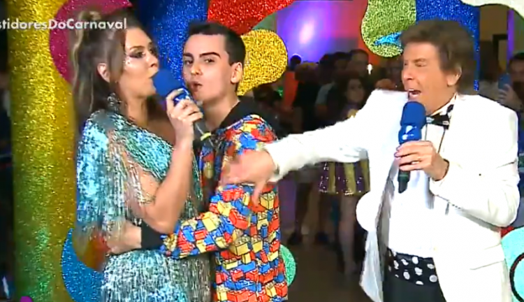 Simony, Dudu Camargo e Nelson Rubens em transmissão ao vivo