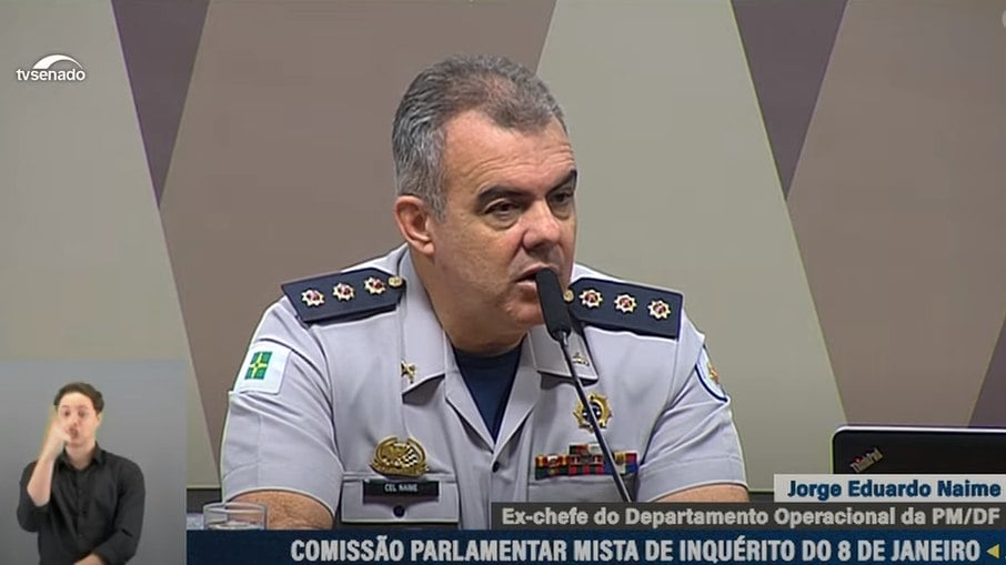 Ex-comandante da PM-DF, Jorge Eduardo Naime, durante depoimento na CPMI dos atos antidemocráticos Ex-comandante da PM-DF, Jorge Eduardo Naime, durante depoimento na CPMI dos atos antidemocráticos