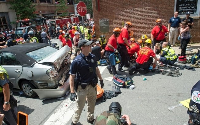 Os estragos do ataque durante a manifestação em Charlottesville, na Virgínia, em 2017