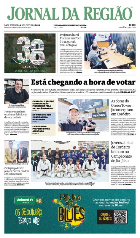 Edição 1.749 do JORNAL DA REGIÃO, comemorando os 38 anos de existência
