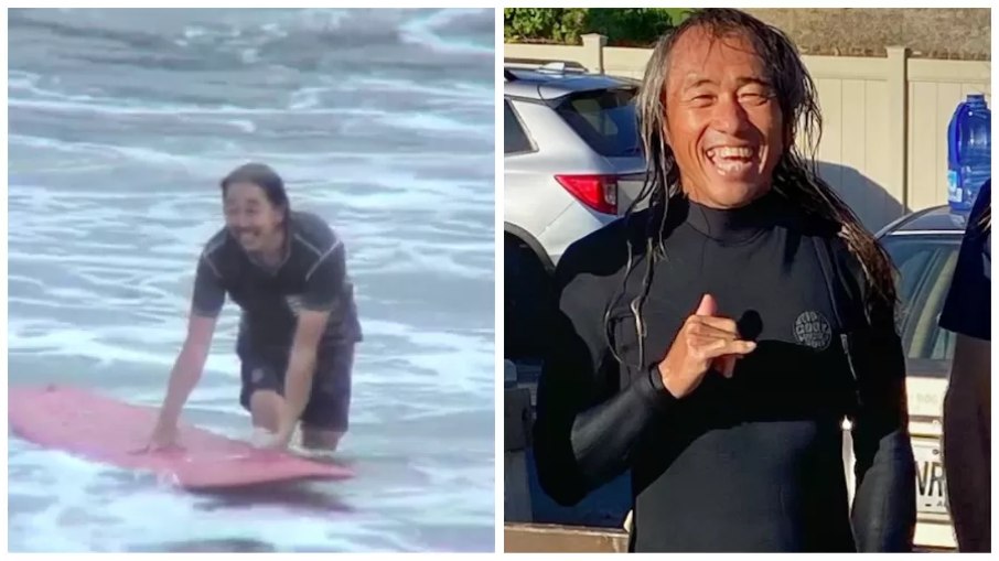 O surfista Kenji Miyauchi O surfista Kenji Miyauchi