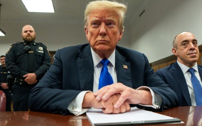 O presidente eleito Donald Trump no tribunal de Manhattan, Nova York, em 30 de maio de 2024