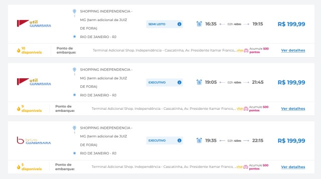 Passagens de Juiz de Fora para o Rio disparam e chegam a R$ 199,99 no fim de semana