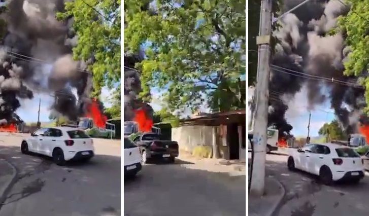 Carro da Light é incendiado em Nova Iguaçu