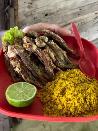 peixe frito e farofa
