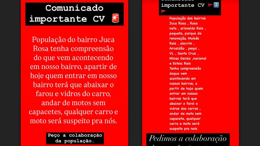 Prints que circulam pelas redes sociais e ameaçam moradores