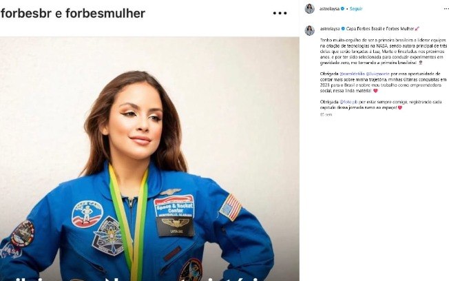 Post de Laysa com o print da Forbes, dizendo “Brasileiras na NASA” Post de Laysa com o print da Forbes, dizendo “Brasileiras na NASA”