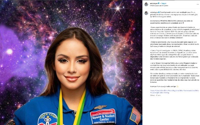 No post, Laysa afirma ser líder de equipe de criação de tecnologias para NASA No post, Laysa afirma ser líder de equipe de criação de tecnologias para NASA