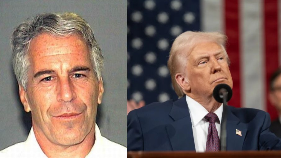 Jeffrey Epstein, à esquerda, e Donald Trump, à direita