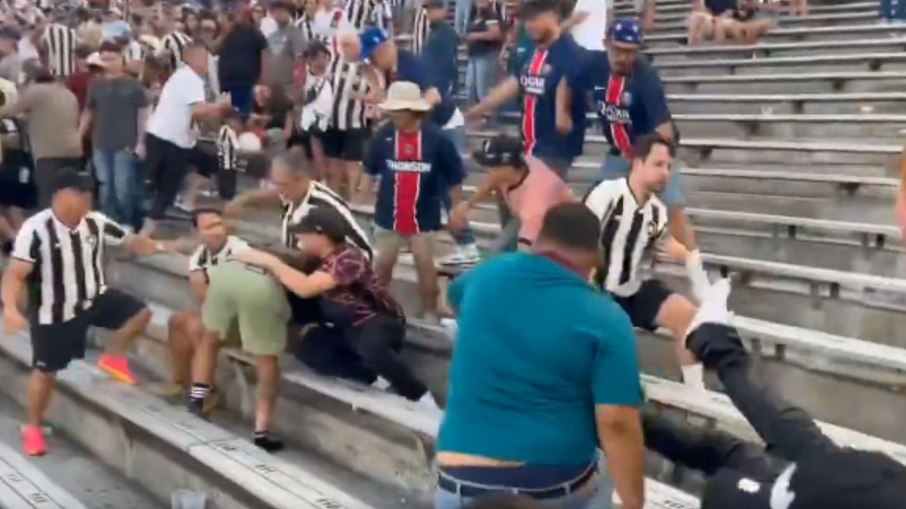 Torcedores de Botafogo e PSG trocam socos durante jogo
