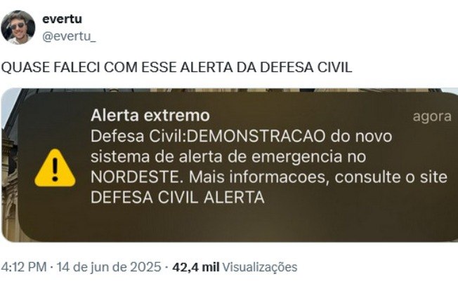 Mensagem emitida no teste da Defesa Civil; sinal sonoro assustou Mensagem emitida no teste da Defesa Civil; sinal sonoro assustou
