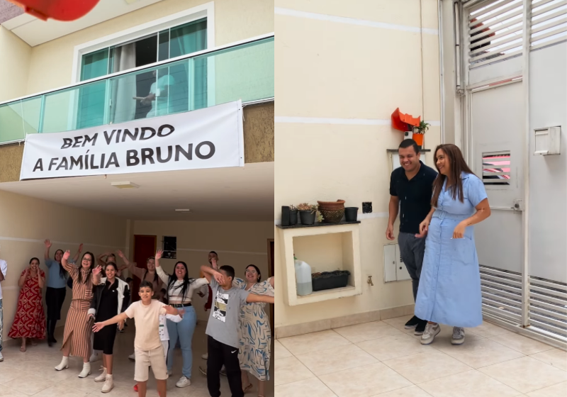 Após se livrar de relacionamento tóxico, mulher conhece namorado fofo e família festa para recebê-lo; vídeo A Laís, uma mulher do ABC Paulista, conseguiu se livrar de um relacionamento tóxico, ficou 12 anos solteira, encontrou um namorado bacana e ganhou uma festa da família para receber o Bruno.- Foto: @ajudaaivizinha/Instagram