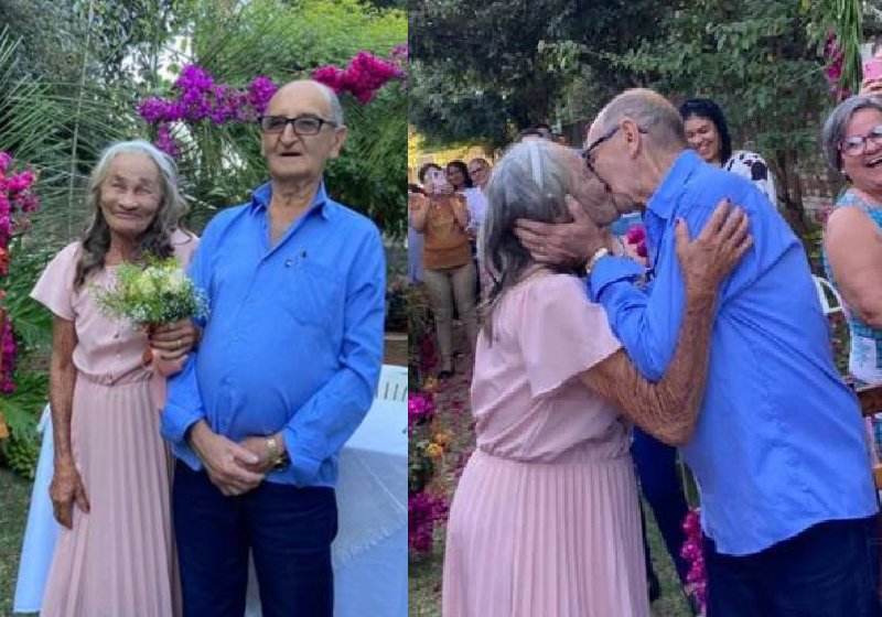 Amor entre Idosos: se apaixonaram e casaram após 4 meses de namoro. Ela tem 92 e ele 78 anos Maria e Sebastião. O amor entre os idosos de 92 e ele 78 anos, terminou em casamento em Caçu (GO), na casa de repouso onde se conheceram - Fotos: reprodução / Instagram