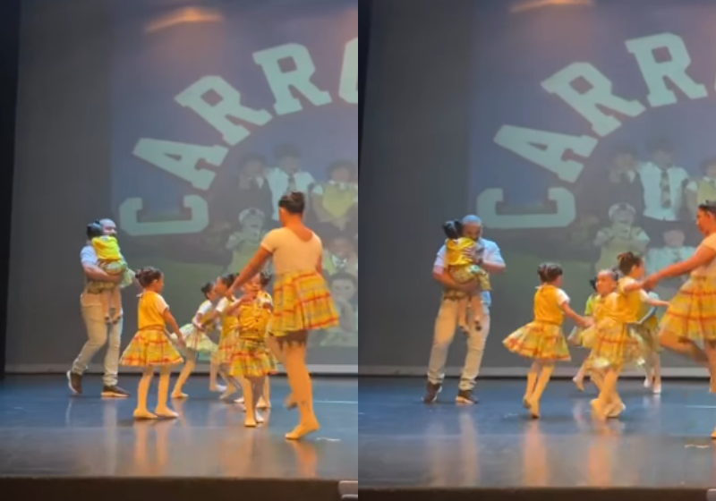 Pai sobe no palco e dança balé com filhinha que estava chorando; assista ao show José Lucas, o pai do Ceará, subiu no palco e ajudou a filhinha, que estava chorando durante a apresentação de balé. Eles arrasaram juntos.- Foto: @balletestefanyoliveira/Instagram