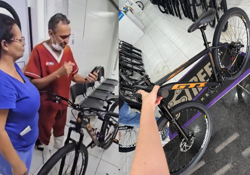 Os médicos se reuniram e ajudaram o idoso, que teve a bike roubada. Lindo de se ver - Foto: reprodução redes sociais