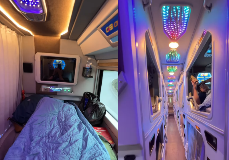 Conheça o ônibus high-tech com cama, computador e massagem a bordo; vídeo O ônibus high-tech do Vietnã encantou brasileiros nas redes por tudo que oferece durante as viagens. - Foto: @jornadacomum/Instagram