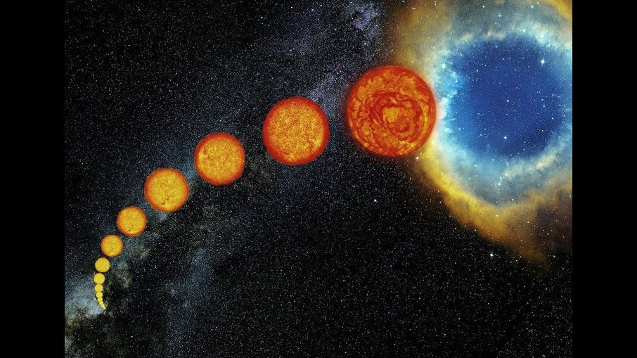 Representação do ciclo de vida de uma estrela como o Sol, da formação à morte. Representação do ciclo de vida de uma estrela como o Sol, da formação à morte.