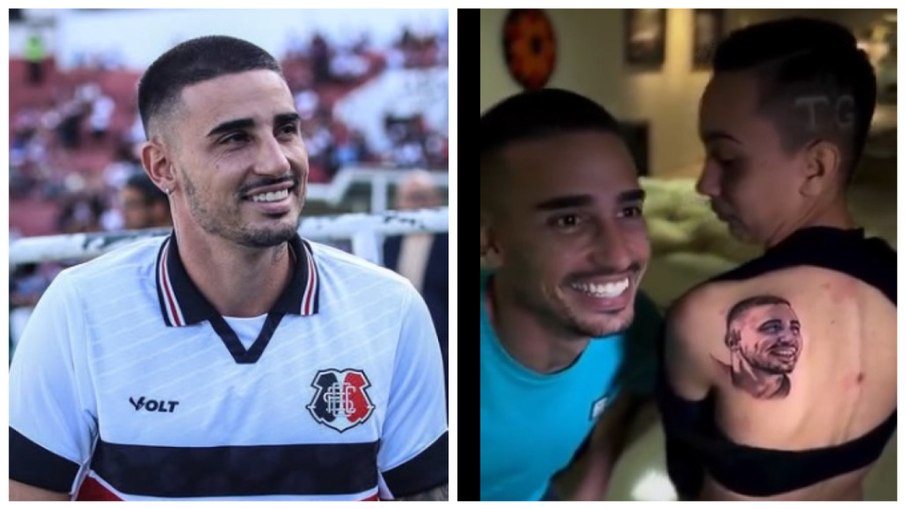 Fã tatua rosto de Thiago Galhardo nas costas Fã tatua rosto de Thiago Galhardo nas costas