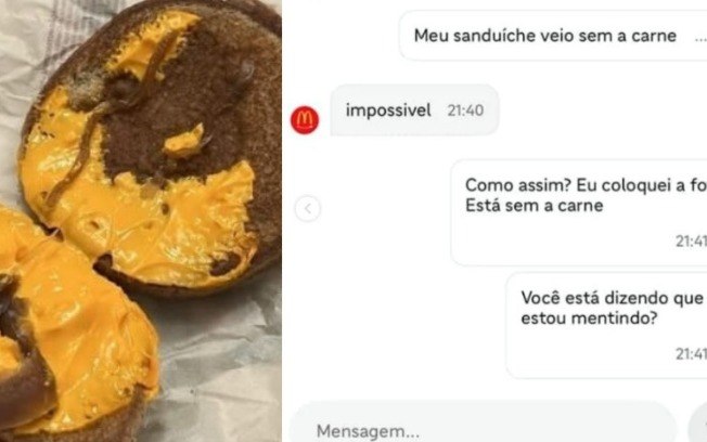 Cliente pede combo no McDonald's e recebe lanche sem hambúrguer Cliente pede combo no McDonald