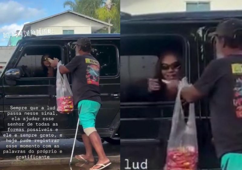 Flagrante: Ludmilla ajuda idoso na rua e ele chora: “Ela é o milagre da minha vida”, vídeo O vídeo do momento em que Ludmilla para e ajuda o idoso Iris, no Rio de Janeiro, foi gravado de longe, sem que ela percebesse. Foto: reprodução/ @squadbrumilla