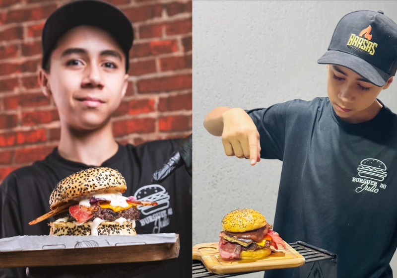 Adolescente abre a própria hamburgueria e faz sucesso em GO Sem medo e com muita garra, um adolescente de GO abre a própria hamburgueria com apenas 14 anos. - Foto: reprodução redes sociais