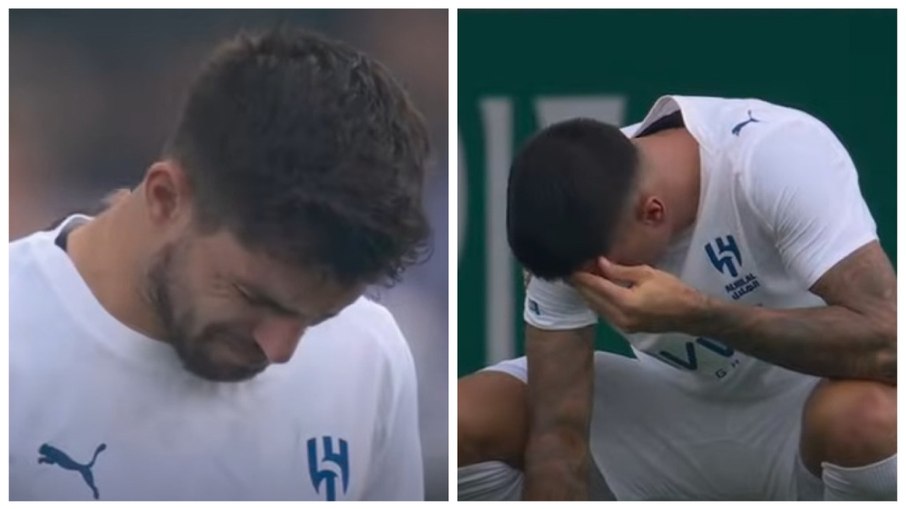 Rúben Neves e João Cancelo, do Al-Hilal, choram após homenagem a Diogo Jota antes do jogo Rúben Neves e João Cancelo, do Al-Hilal, choram após homenagem a Diogo Jota antes do jogo