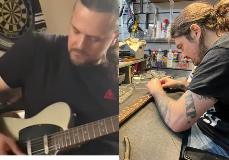Músico infunde cinzas do pai no braço da guitarra para acompanhá-lo para sempre O músico Mark fez uma homenagem linda, implantando as cinzas do pai falecido na guitarra que ele usa nos shows. - Foto: arquivo pessoal