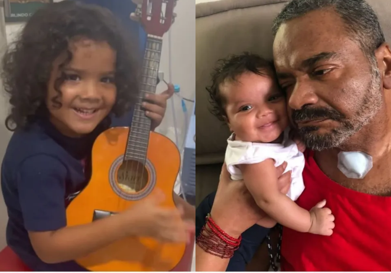 Antônio, neto de Arlindo Cruz, fez a homenagem ao avô nas redes. Disse pra ninguém ficar triste porque o vovô virou estrelinha. - Foto: reprodução redes sociais