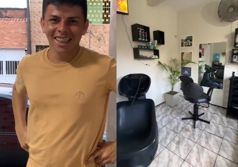Amigos fazem surpresa e reformam barbearia enquanto dono viajava; vídeo Os amigos reformam toda a barbearia de um colega que estava viajando e fazem surpresa pra ele em Fortaleza. O vídeo viralizou - Foto: reprodução TikTok