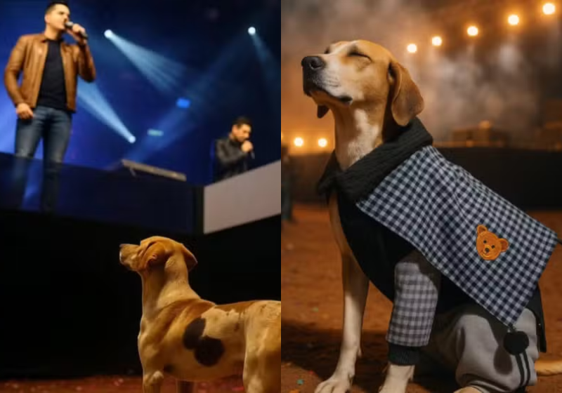 Caramelo que assistiu show sertanejo é adotado por cantor da dupla Vinícius e João Bosco O cachorro caramelo que viralizou enquanto assistia ao show da dupla João Bosco e Vinícius, foi adotado pelo cantor Vinícius e a esposa - Foto: reprodução redes sociais