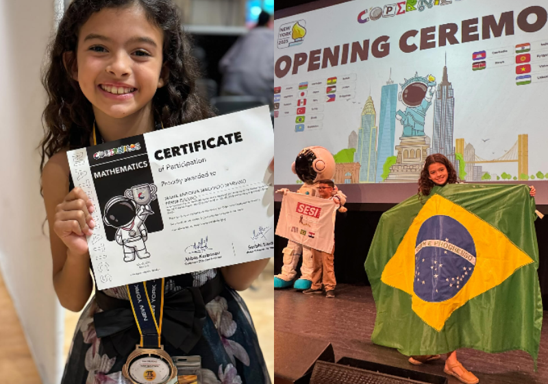 A menina brasileira de 9 anos brilhou na maior competição de matemática do mundo. Maria Antônia é superdotada, tem QI 150. - Foto: reprodução Instagram