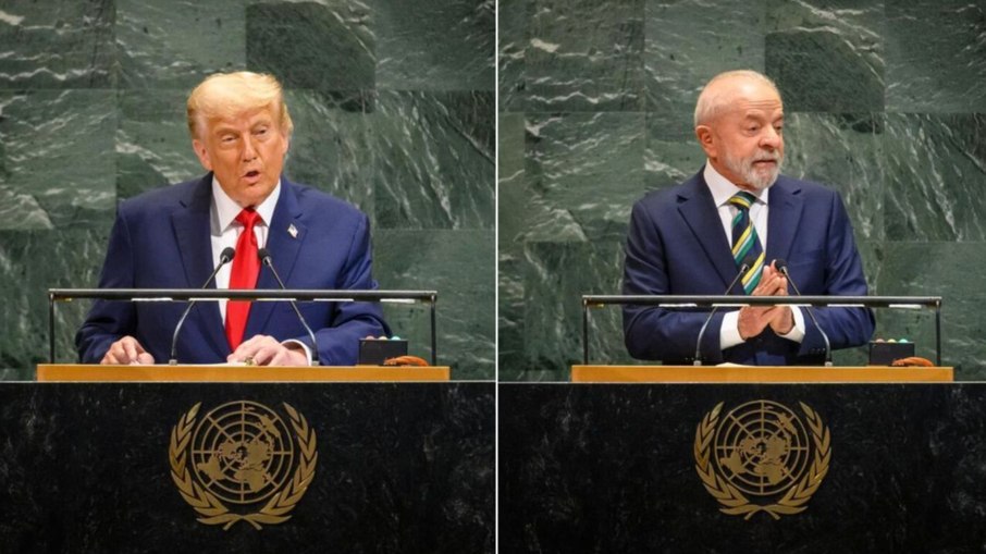 Donald Trump e Luiz Inácio Lula da Silva durante discurso na Assembleia Geral da ONU