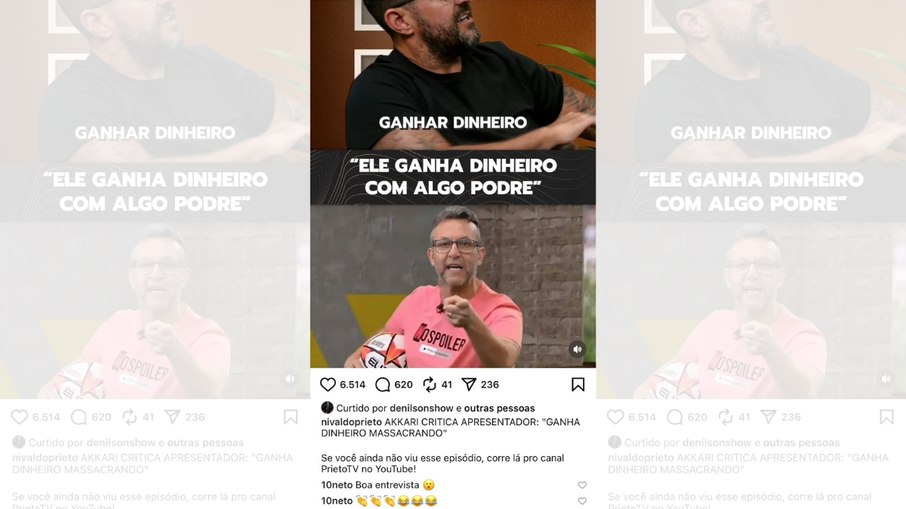 Denílson curte post com crítica a Neto; apresentador ironiza