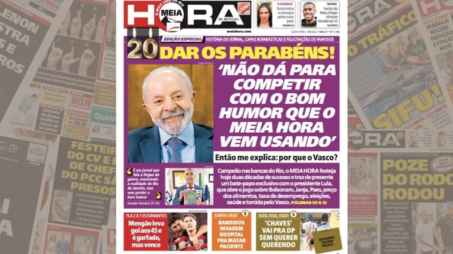 Capa especial em comemoração aos 20 anos do jornal Meia Hora Capa especial em comemoração aos 20 anos do jornal Meia Hora