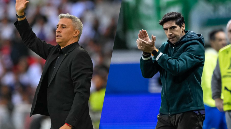 Hernán Crespo, do São Paulo (esq.), e Abel Ferreira, do Palmeiras