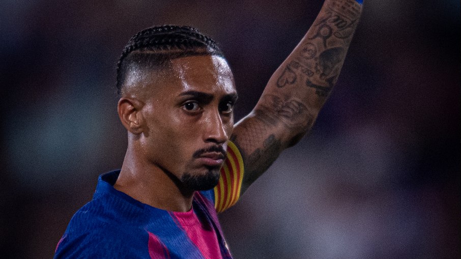 Raphinha em partida do Barcelona Raphinha em partida do Barcelona