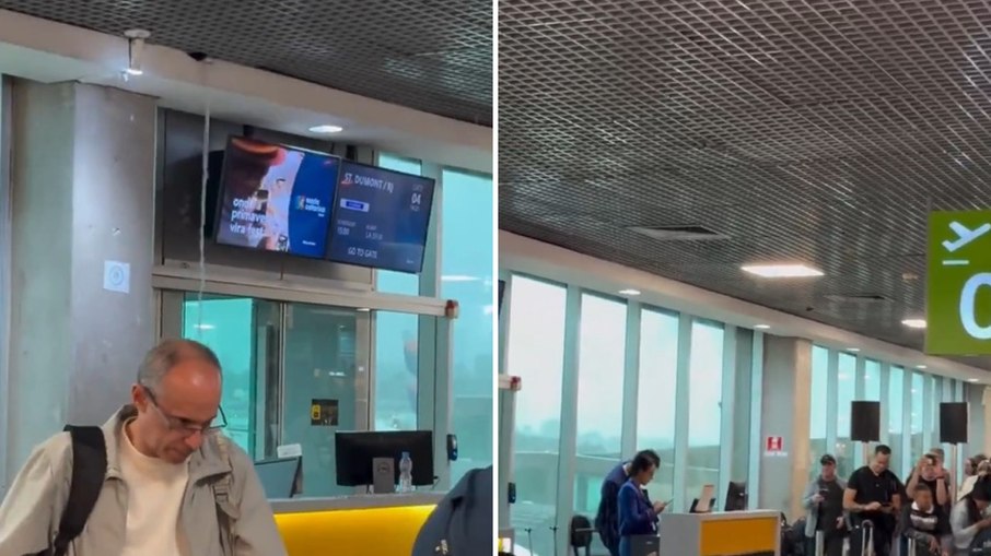 Temporal alaga saguão do Aeroporto de Congonhas em SP
